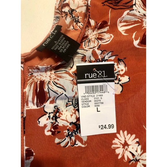 Rue21 Romper Large Orange Floral Tie Shoulder NEW - Picture 4 of 7
